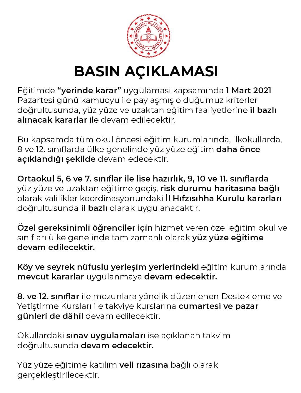 MEB’den yüz yüze ve uzaktan eğitim açıklaması