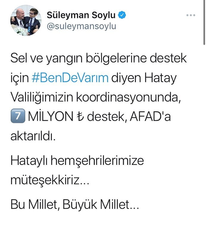 İ&ccedil;işleri Bakanı S&uuml;leyman Soylu ,Hatay&rsquo;a 7 milyon lira destek sağlandı