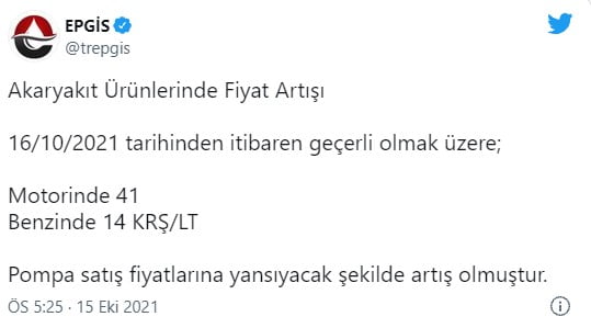 Benzin ve motorine zam Geldi