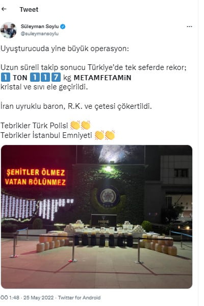 Tek seferde 1 ton 117 kilogram &#8216;metamfetamin&#8217; ele geçirildi