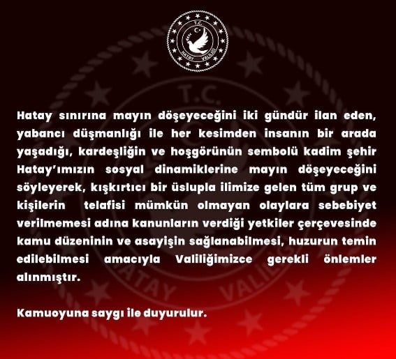 Hatay Valiliği Basın Açıklaması Yayınladı