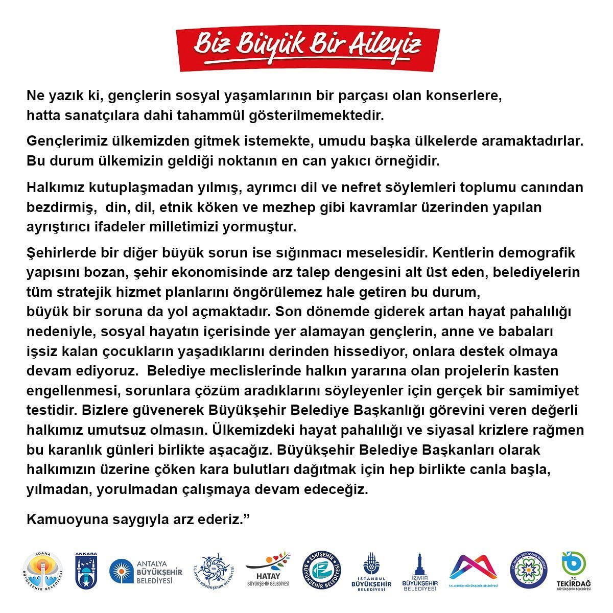 CHP’Lİ BELEDİYE BAŞKANLARINDAN ORTAK BİLDİRİ