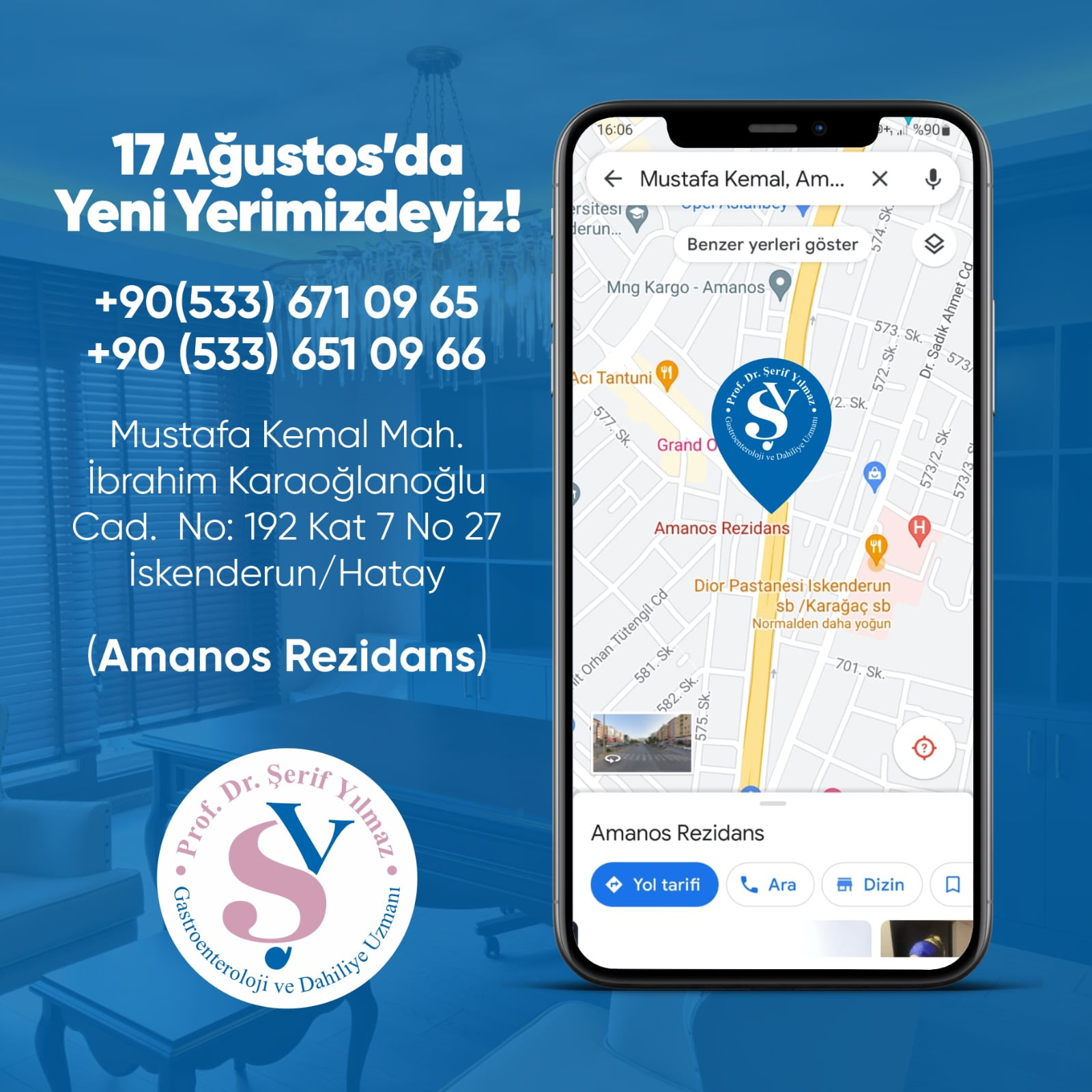 GASTROENTEROLOJİ VE DAHİLİYE UZMANI PROF.DR. ŞERİF YILMAZ, 17 AĞUSTOS’TAN İTİBAREN YENİ YERİNDE HASTA KABUL&Uuml;NE BAŞLIYOR!